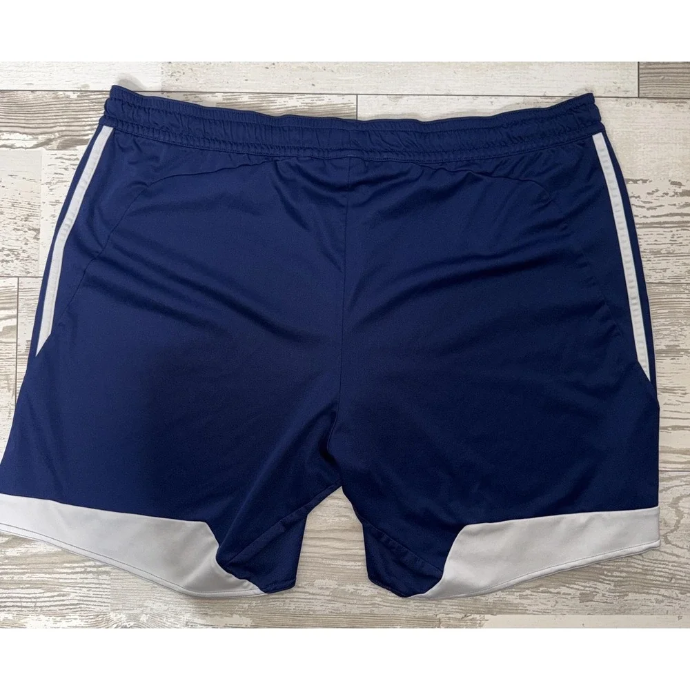 Adidas Shorts Mens XL Blue 9 Inseam Side Stripe Athletic Soccer Gym Training